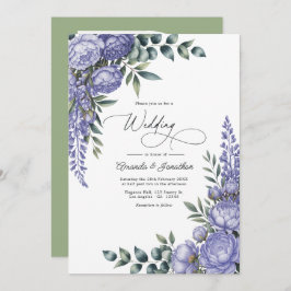 Convites Lavender and Sage Watercolor Floral Wedding Photo