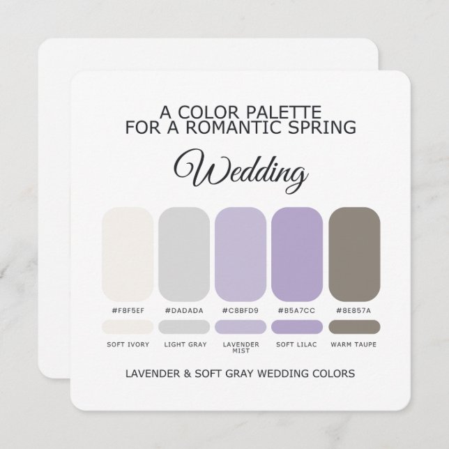 Convites Lavender and Soft Gray Wedding Color Palette Card (Frente/Verso)