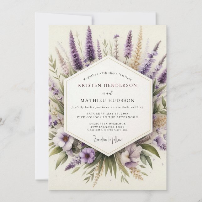 Convites Lavender Artistic Wildflower Wedding (Frente)
