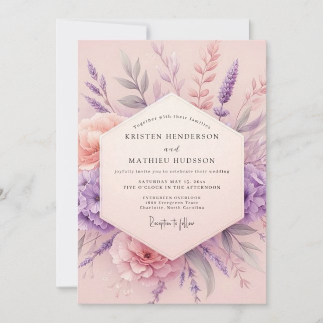 Convites Lavender Blush Botanical Romance Wedding (Frente)