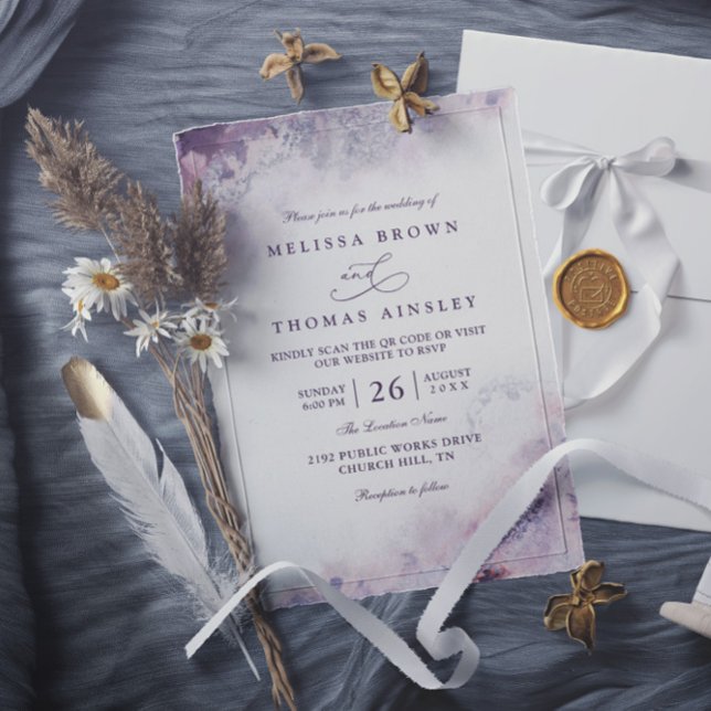 Convites Lavender Blush Elegant Modern Chic QR Code Wedding (Criador carregado)