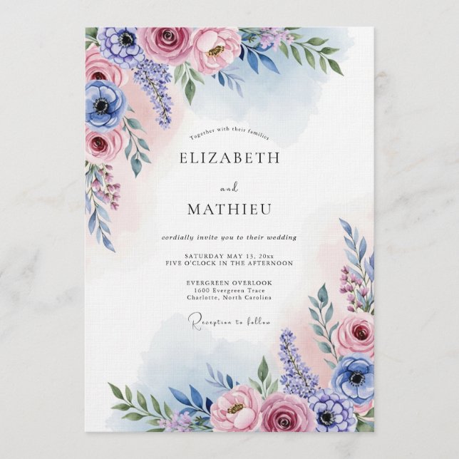 Convites Lavender Blush Painterly Bloom Wedding (Frente)