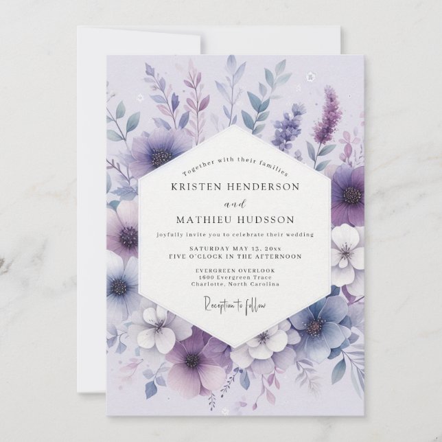 Convites Lavender Botanical Romance Wedding (Frente)