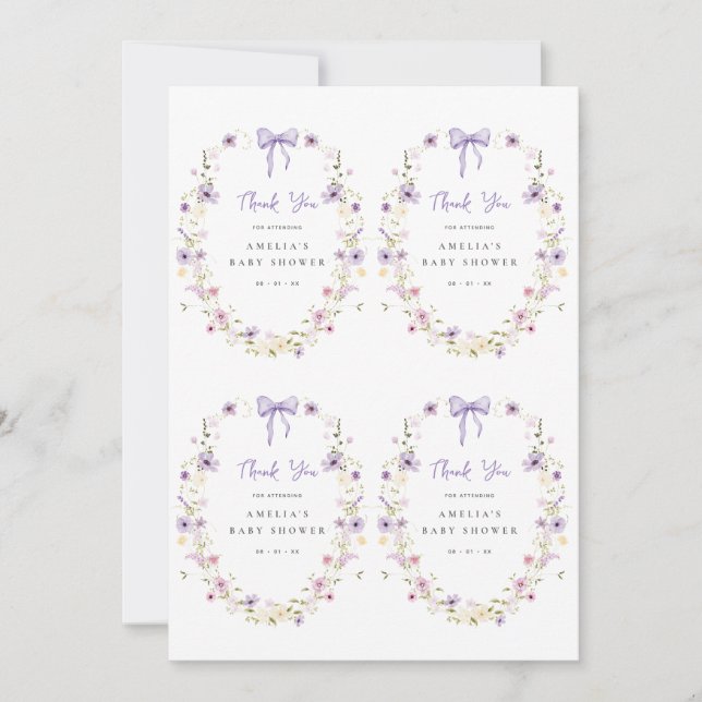 Convites Lavender Bow Gift Tag Printable (Frente)
