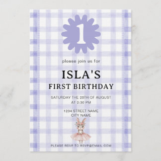 Convites Lavender Check Bunny Ballerina Birthday Invitation