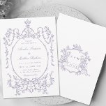 Convites Lavender Classic Floral Frame Wedding<br><div class="desc">Classic lavender vintage frame wedding invitation featuring a floral crest and monograms on the back — perfect for a modern classic or romantic vintage wedding. For more advanced customization of this design,  please click the DESIGN TOOL BUTTON above!</div>