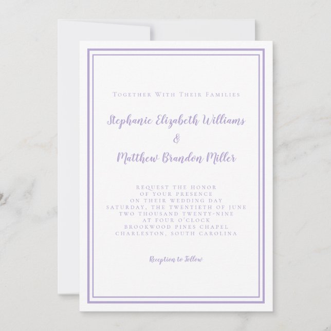 Convites Lavender Elegant Classic Minimalist Wedding Script (Frente)