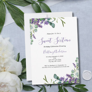 Convites Lavender Eucalipto Doce Dezesseis 16 Aniversário