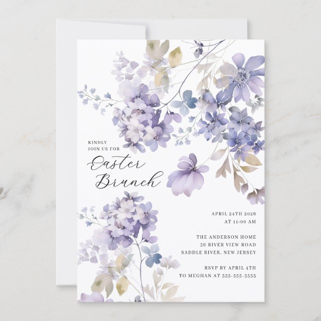 Convites Lavender Floral Easter Brunch Invitation (Frente)