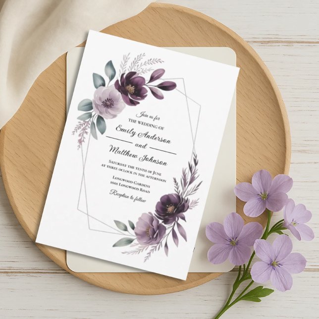 Convites Lavender Floral Frame Wedding Invitation (Criador carregado)