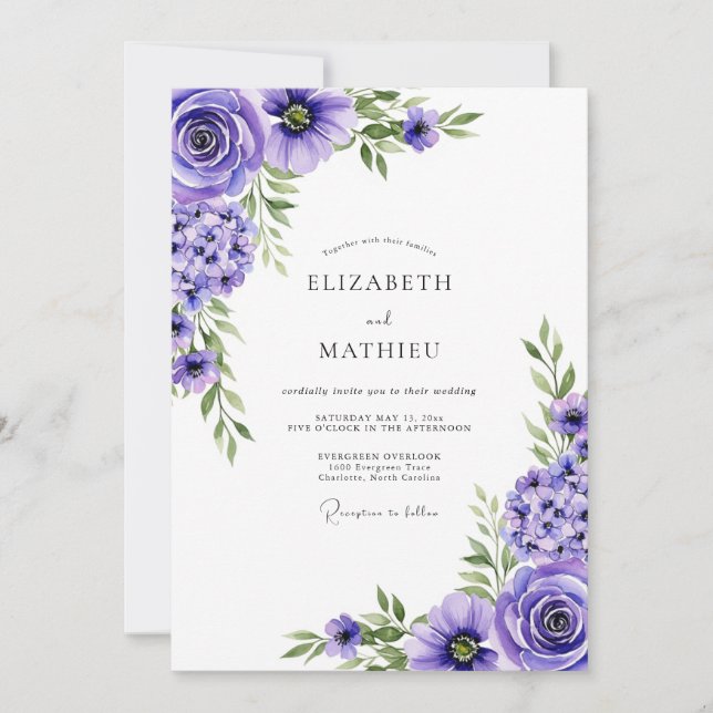 Convites Lavender Floral Romance Wedding (Frente)