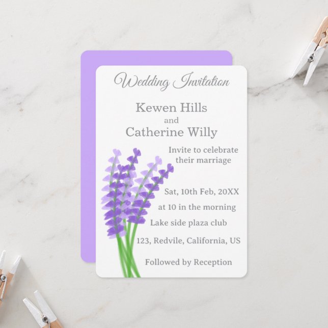 Convites Lavender Floral Wedding Invitation (Frente/Verso In Situ)