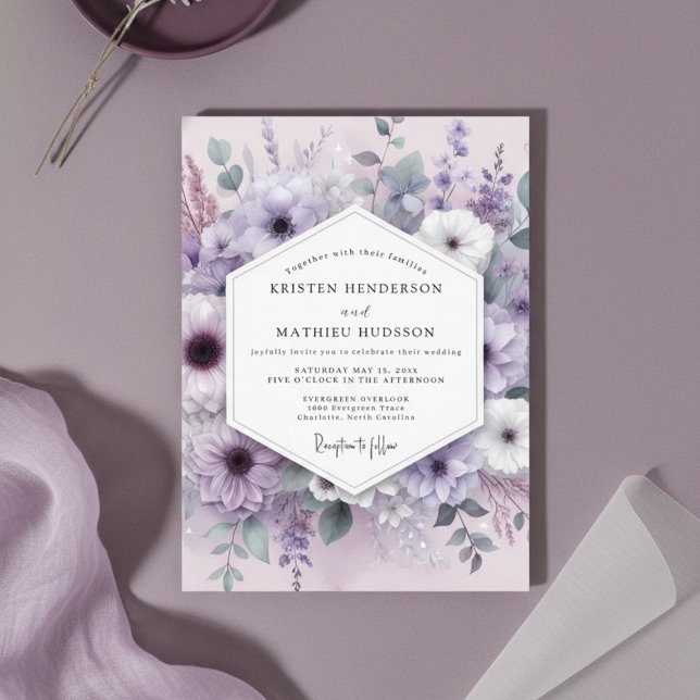 Convites Lavender Floral Whimsy Wedding (Criador carregado)