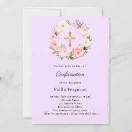 Convites Lavender florals cross Confirmation