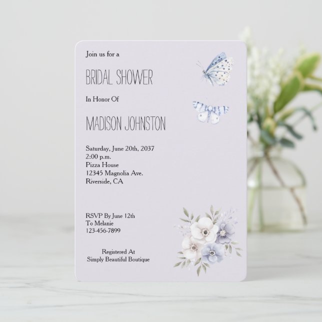 Convites Lavender Flowers & Butterflies Bridal Shower (Em pé/Frente)