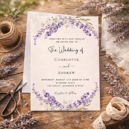 Convites Lavender flowers champage cream wedding