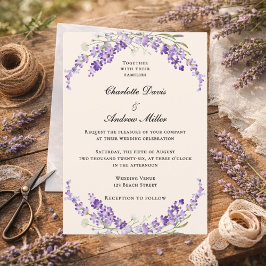 Convites Lavender flowers champage cream wedding