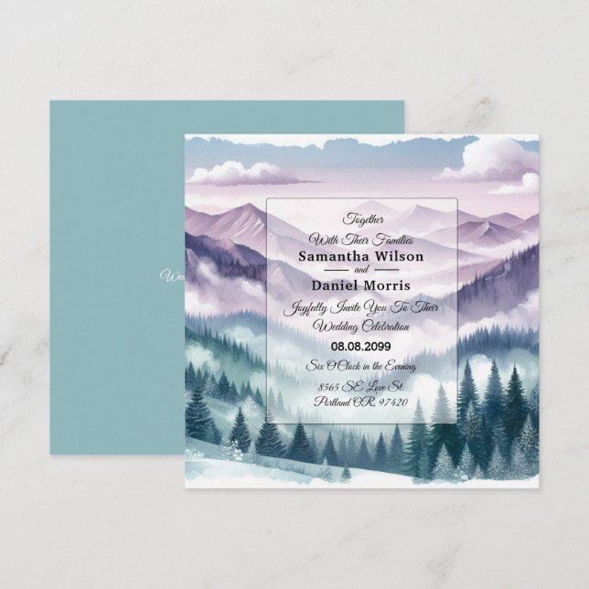 Convites Lavender Frost in the Alpine Mist Wedding (Frente/Verso)
