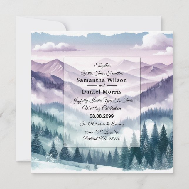 Convites Lavender Frost in the Alpine Mist Wedding (Frente)