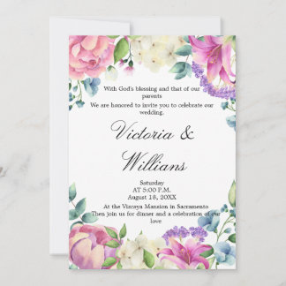 Convites Lavender Garden Romantic Watercolor Floral Wedding