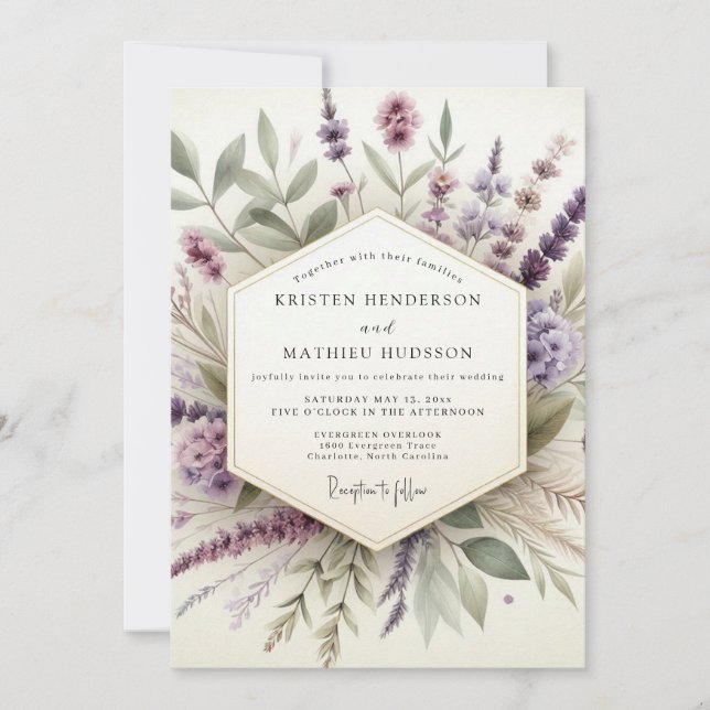 Convites Lavender Hazy Botanical Wedding (Frente)