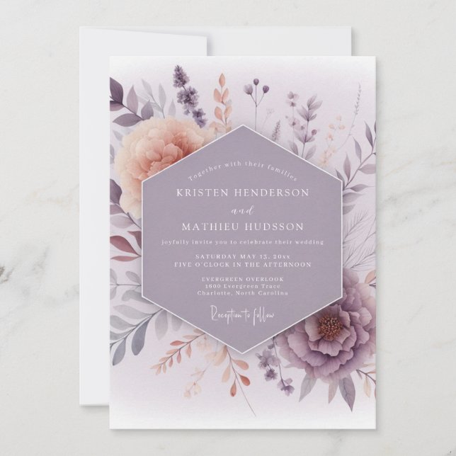 Convites Lavender Hazy Meadow Wedding (Frente)