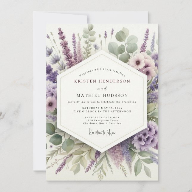 Convites Lavender Herbal Meadow Wedding (Frente)