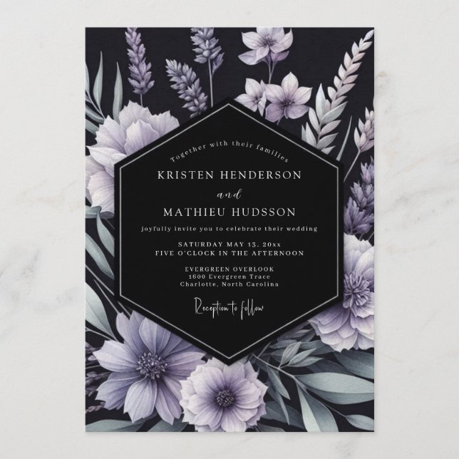 Convites Lavender Inky Floral Wedding (Frente)