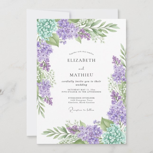 Convites Lavender Mint Delicate Spring Wedding (Frente)