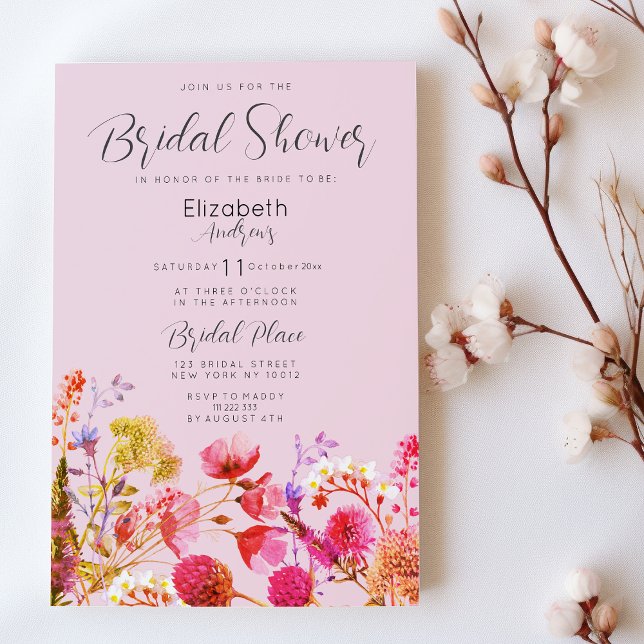 Convites Lavender Orange Pink Yellow Floral Bridal Shower (Lavender Orange Pink Yellow Floral Bridal Shower)