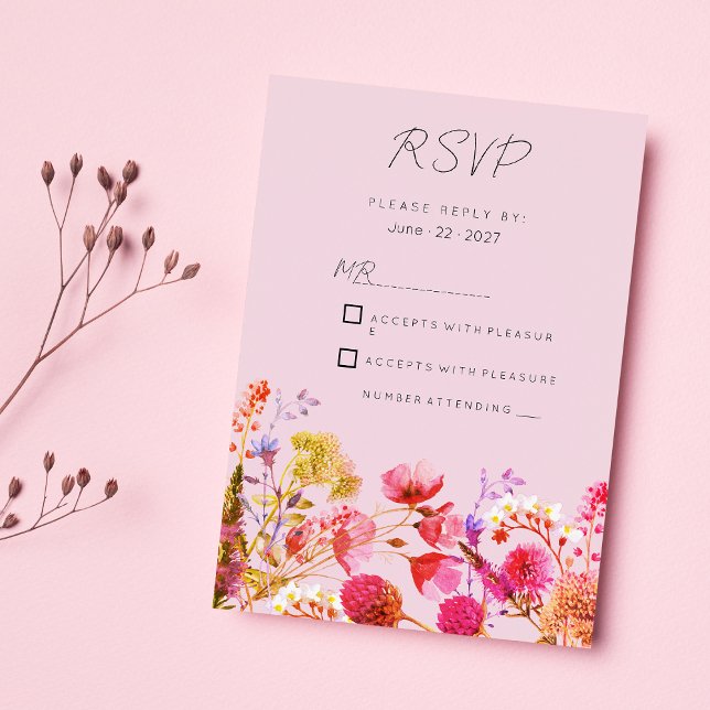 Convites Lavender Orange Pink Yellow Summer Floral RSVP  (Lavender Orange Pink Yellow Summer Floral RSVP )