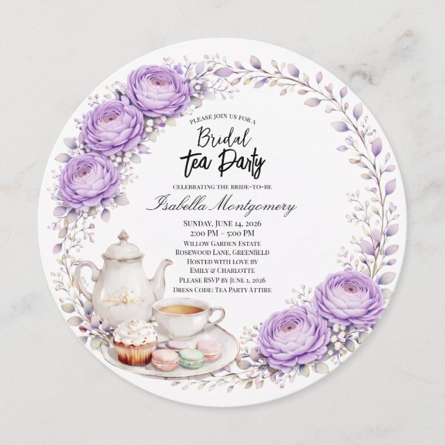 Convites Lavender Palette Tea Party Bridal Shower (Frente)