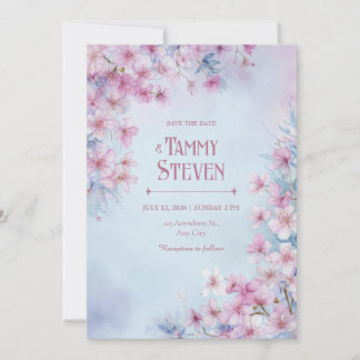 Convites Lavender Pink Watercolor Sakura Border Wedding