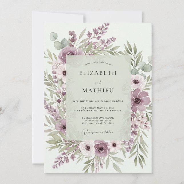 Convites Lavender Poetic Botanical Wedding (Frente)