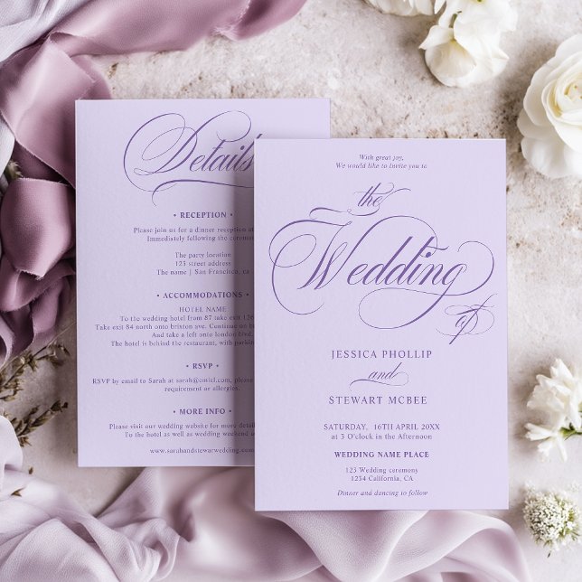 Convites Lavender Purple all in one calligraphy wedding  (Lavender Purple all in one calligraphy wedding Invitation)