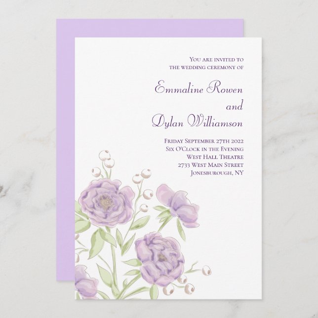 Convites Lavender Purple Rose Wedding (Frente/Verso)