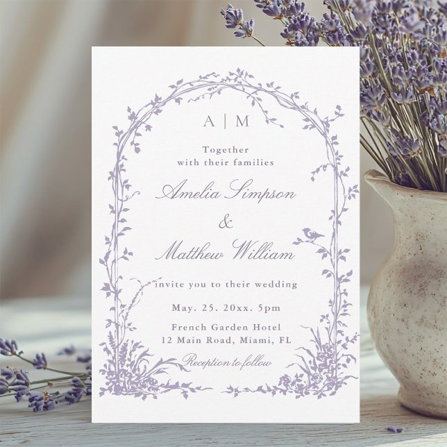 Convites Lavender Romantic Botanical Arch Garden Wedding (Criador carregado)