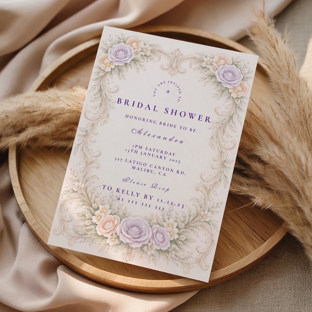 Convites Lavender Rose Baroque Bridal Shower (Criador carregado)