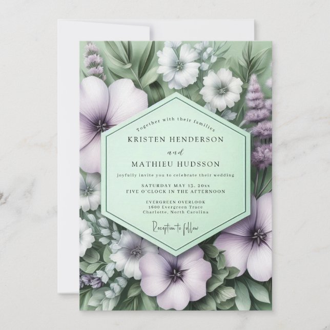 Convites Lavender Sage Botanical Wedding (Frente)