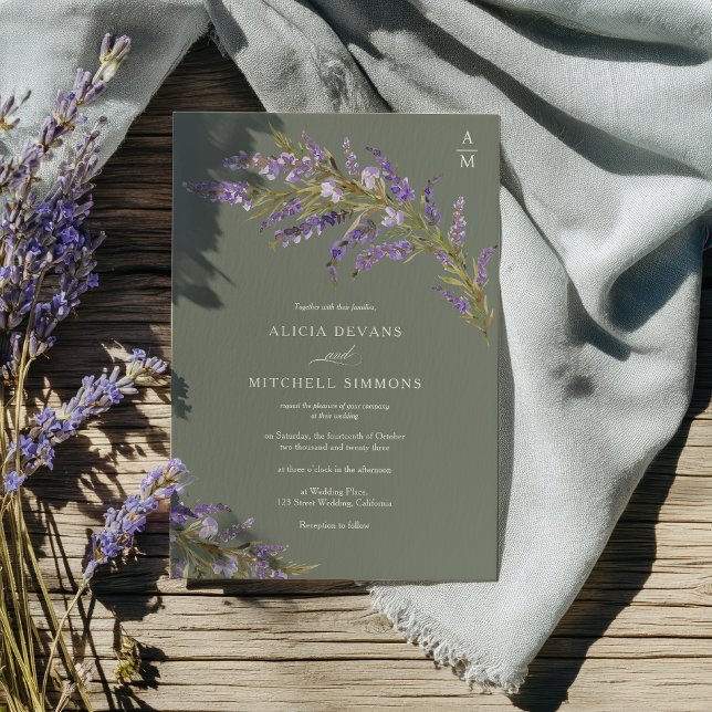 Convites Lavender Sage Hand Painted Floral wedding  (Lavender Sage Hand Painted Floral wedding Invitation)