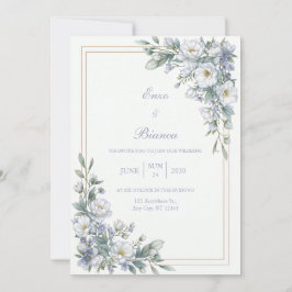 Convites Lavender Sage White Floral Gold Frame Wedding