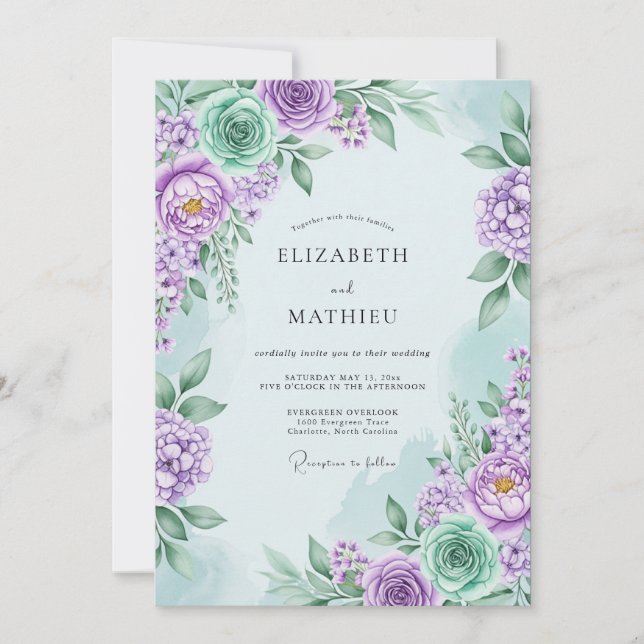 Convites Lavender Serene Floral Spring Wedding (Frente)