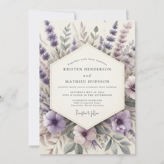 Convites Lavender Serene Meadow Wedding (Frente)