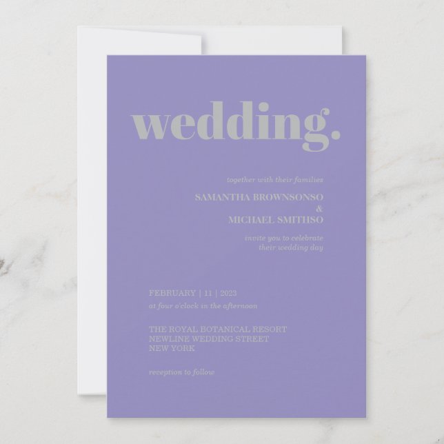 Convites Lavender Silver Minimal Earth Tone Wedding (Frente)