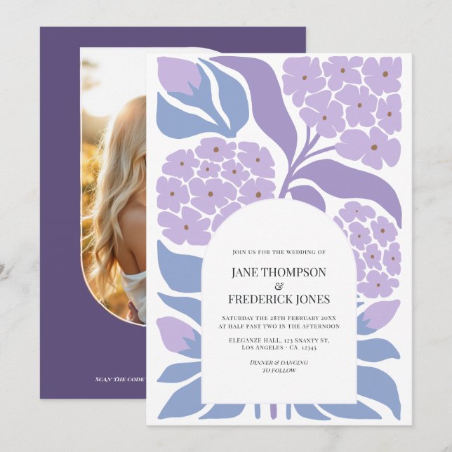 Convites Lavender Sky Abstract Floral Modern Spring Wedding (Frente/Verso)