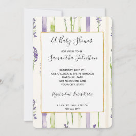 Convites Lavender Stripes Floral Baby Shower