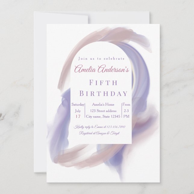 Convites Lavender Watercolor Abstract  Birthday Invita (Frente)
