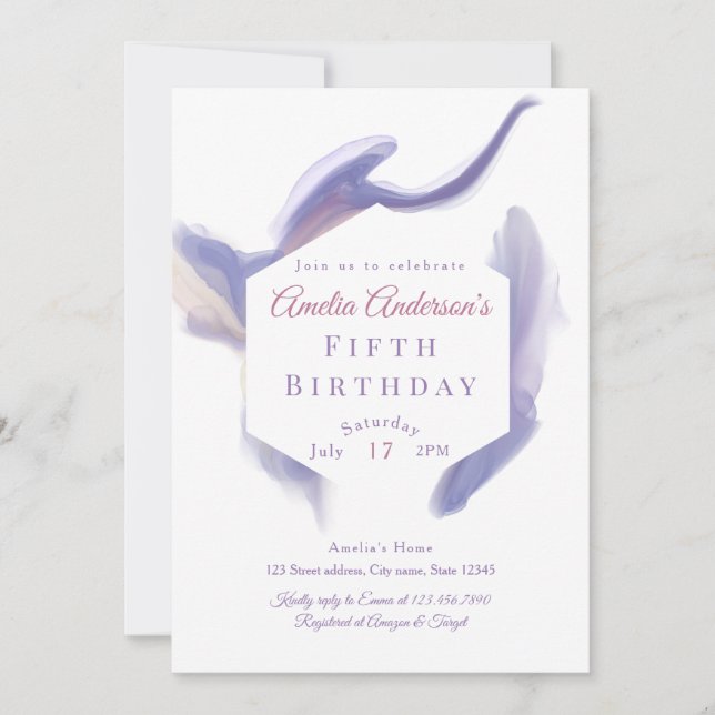 Convites Lavender Watercolor Abstract Birthday Invitation (Frente)