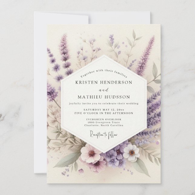 Convites Lavender Watercolor Meadow Wedding (Frente)