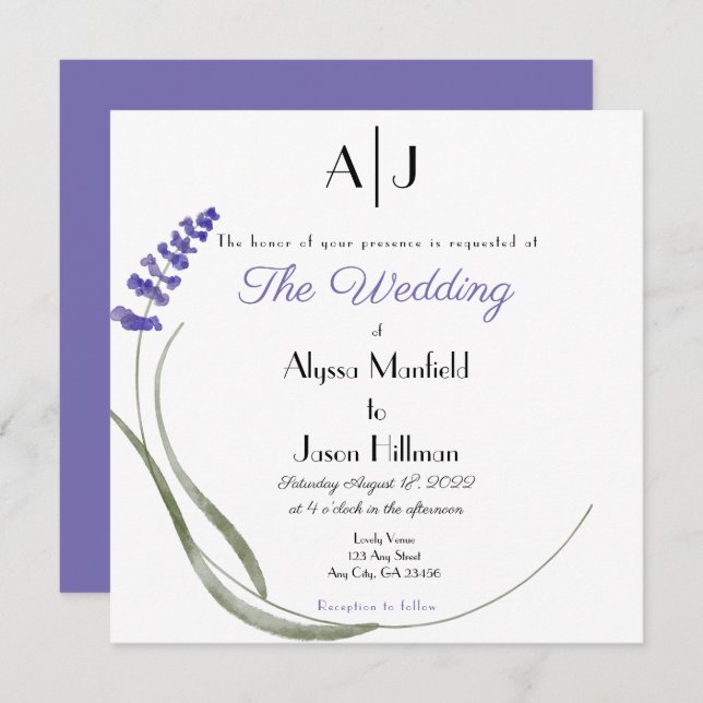 Convites Lavender Wedding invitation (Frente/Verso)